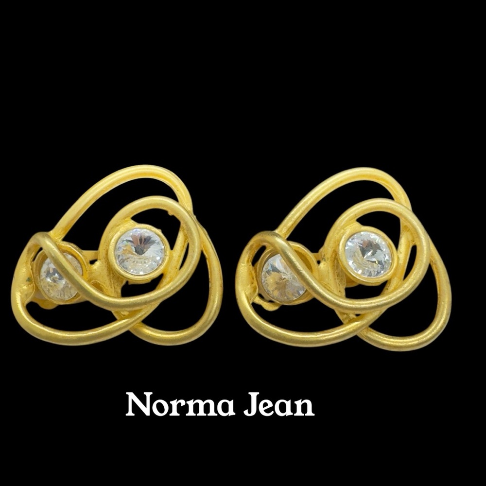 Vintage Norma Jean Gold Tone & Crystal Statement Clip On Earrings